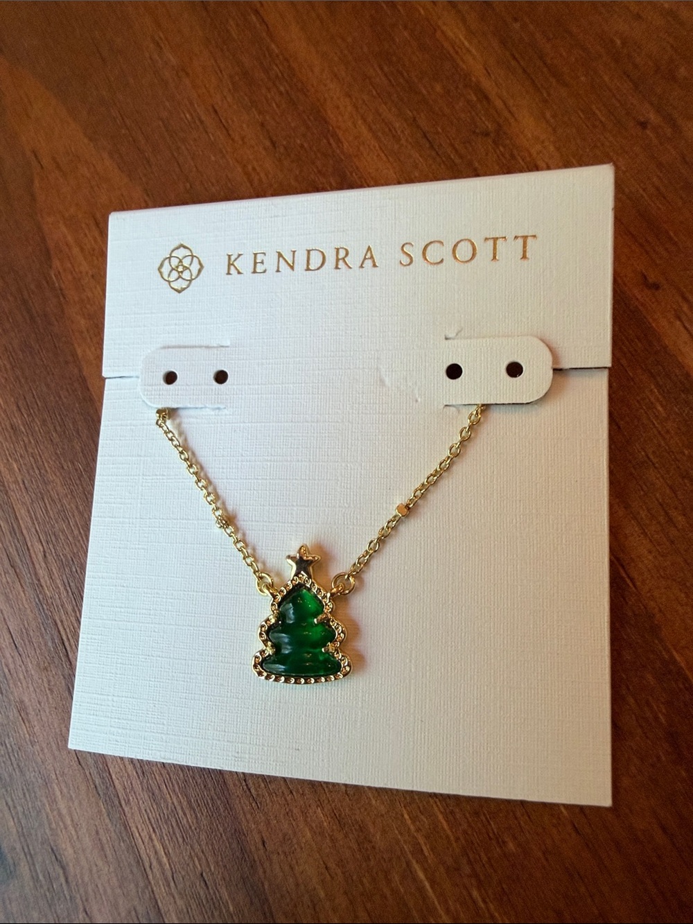 Kendra Scott Gold Necklace with Green Christmas Tree